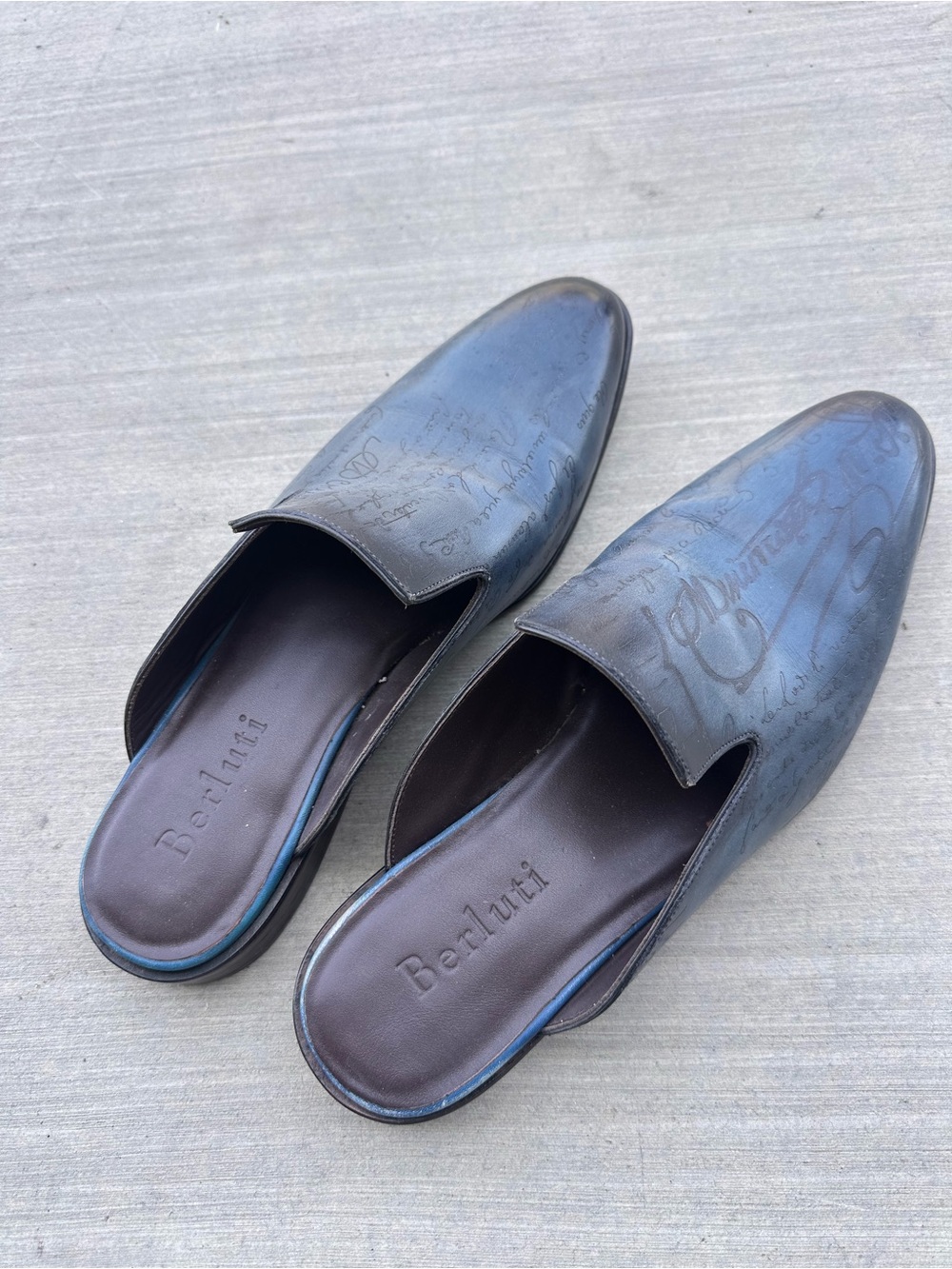 Berluti Men's Blue Leather Cyrus Mule